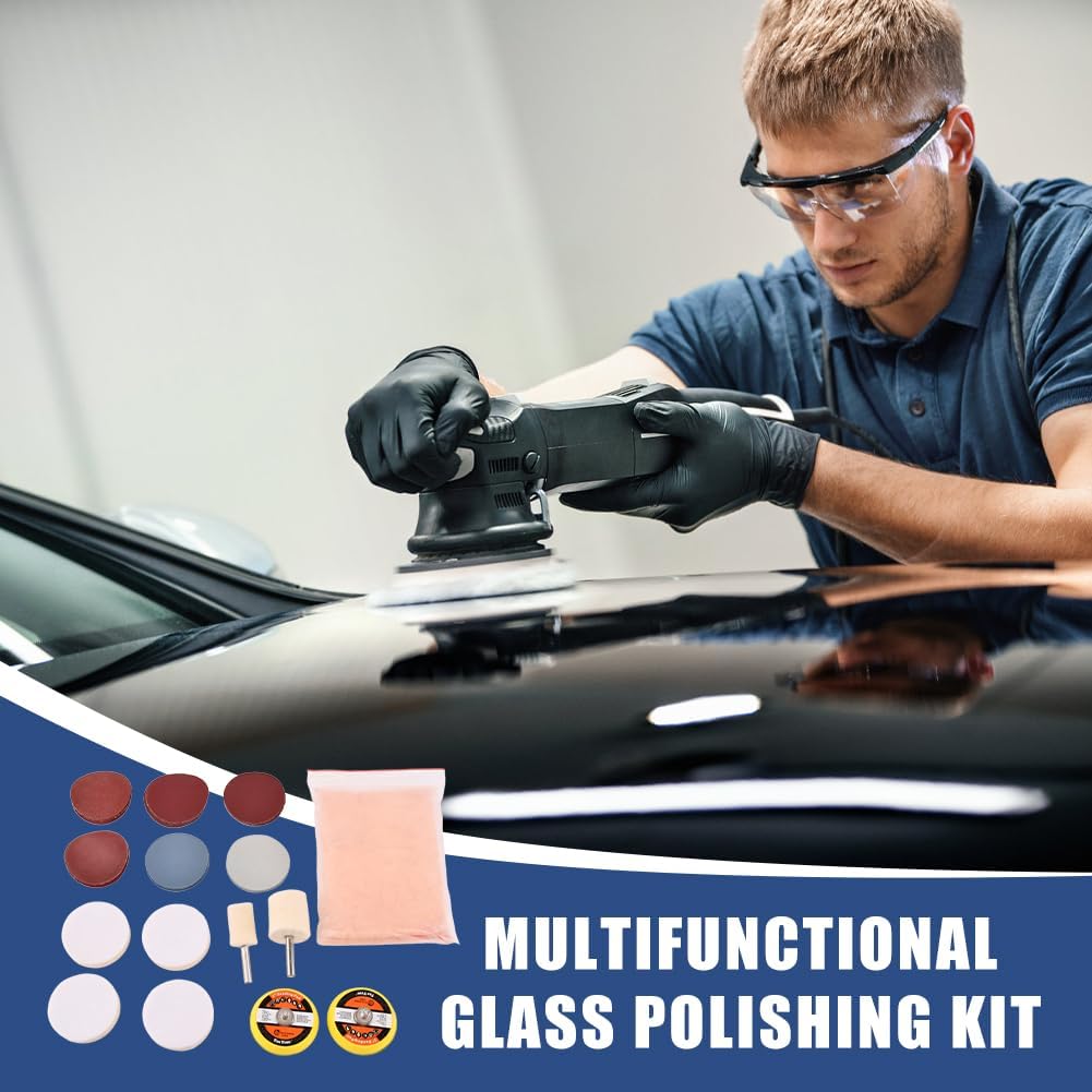 Glass Polishing Kit. 39Pcs/Set Glass Scratch Remover. Deep Scratch Window Repair Tool. Window Windscreen Repair Kit with Cerium Oxide Polishing Powder Polish Pad and Wheel(Size:39pcs)
