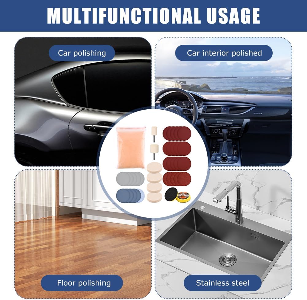 Glass Polishing Kit. 39Pcs/Set Glass Scratch Remover. Deep Scratch Window Repair Tool. Window Windscreen Repair Kit with Cerium Oxide Polishing Powder Polish Pad and Wheel(Size:39pcs)