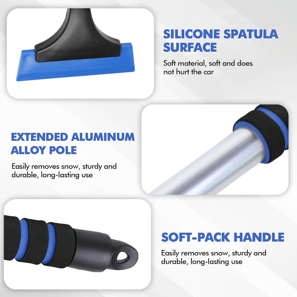 Hovom Ice Scraper for Car Windshield Window. Scratch Free Silicone Ice Snow Scraper for Cars Trucks. Frost Snow Removal Tool with Ergonomic Foam Grip & Aluminum Handle. Winter Car Accessories (Blue)