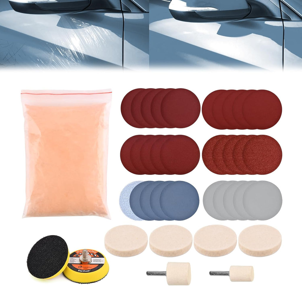 Glass Polishing Kit. 39Pcs/Set Glass Scratch Remover. Deep Scratch Window Repair Tool. Window Windscreen Repair Kit with Cerium Oxide Polishing Powder Polish Pad and Wheel(Size:39pcs)