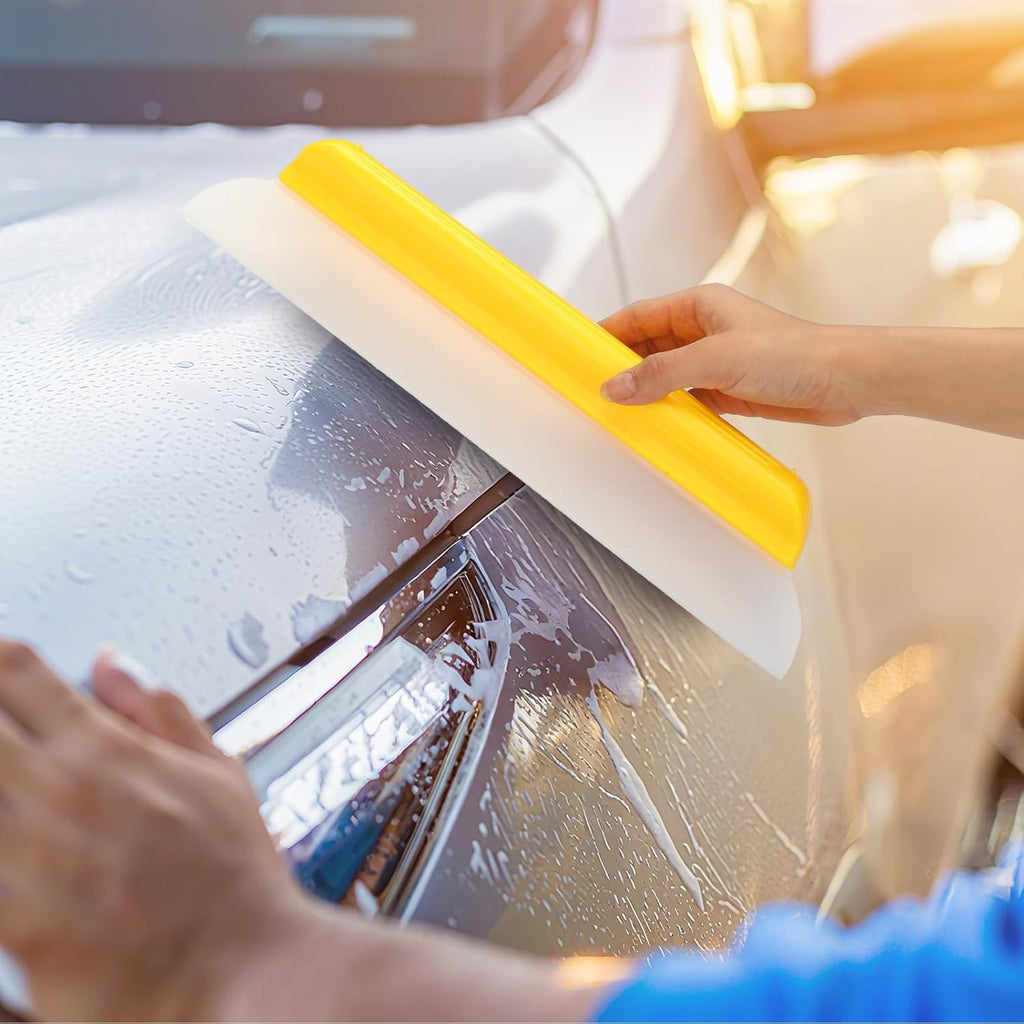 2 Pack 14 inch Car Drying Squeegee Longer Silicone Automotive Water Wiper Flexible Auto T-Bar Rubber Blade for Car Windshield Glass Window Bathroom Shower Squeegees Wash Tool(Yellow)