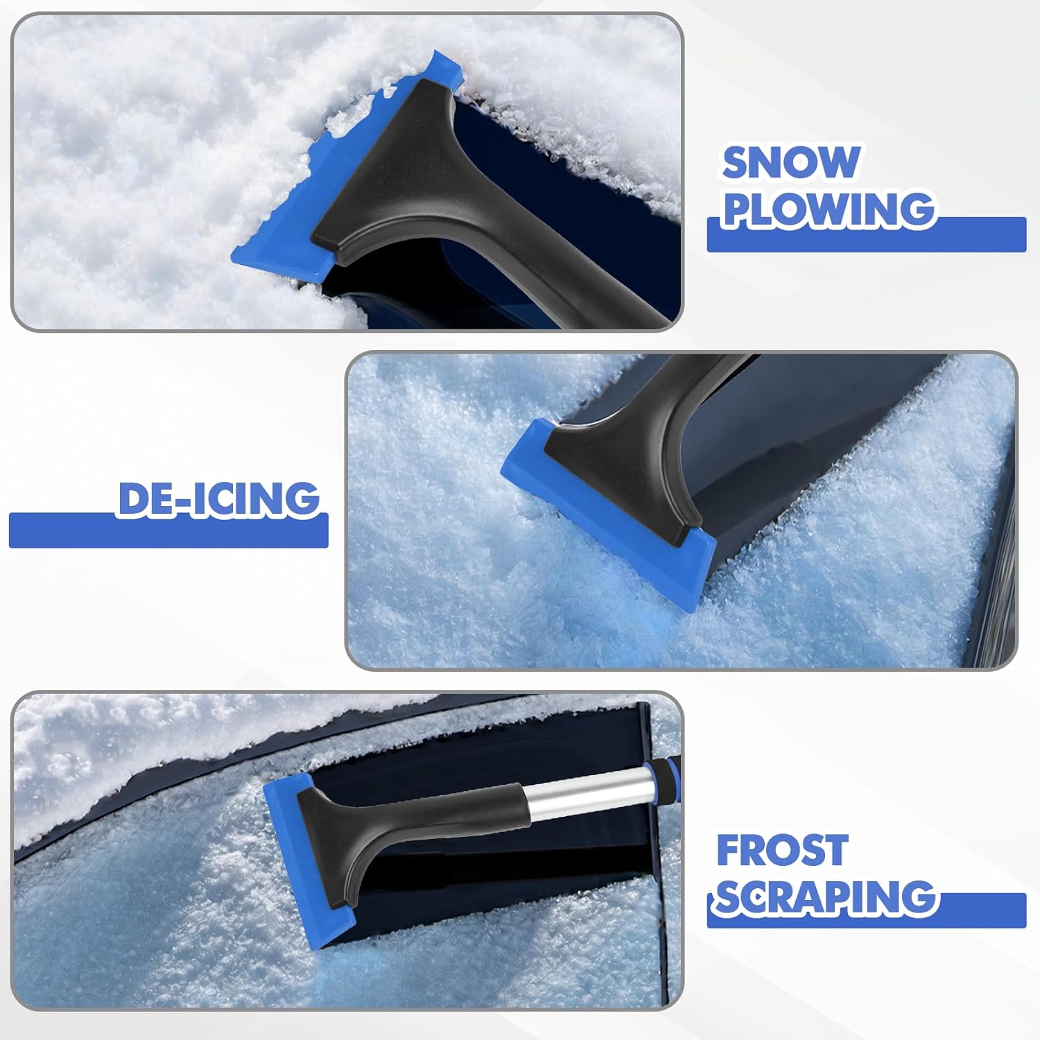 Hovom Ice Scraper for Car Windshield Window. Scratch Free Silicone Ice Snow Scraper for Cars Trucks. Frost Snow Removal Tool with Ergonomic Foam Grip & Aluminum Handle. Winter Car Accessories (Blue)