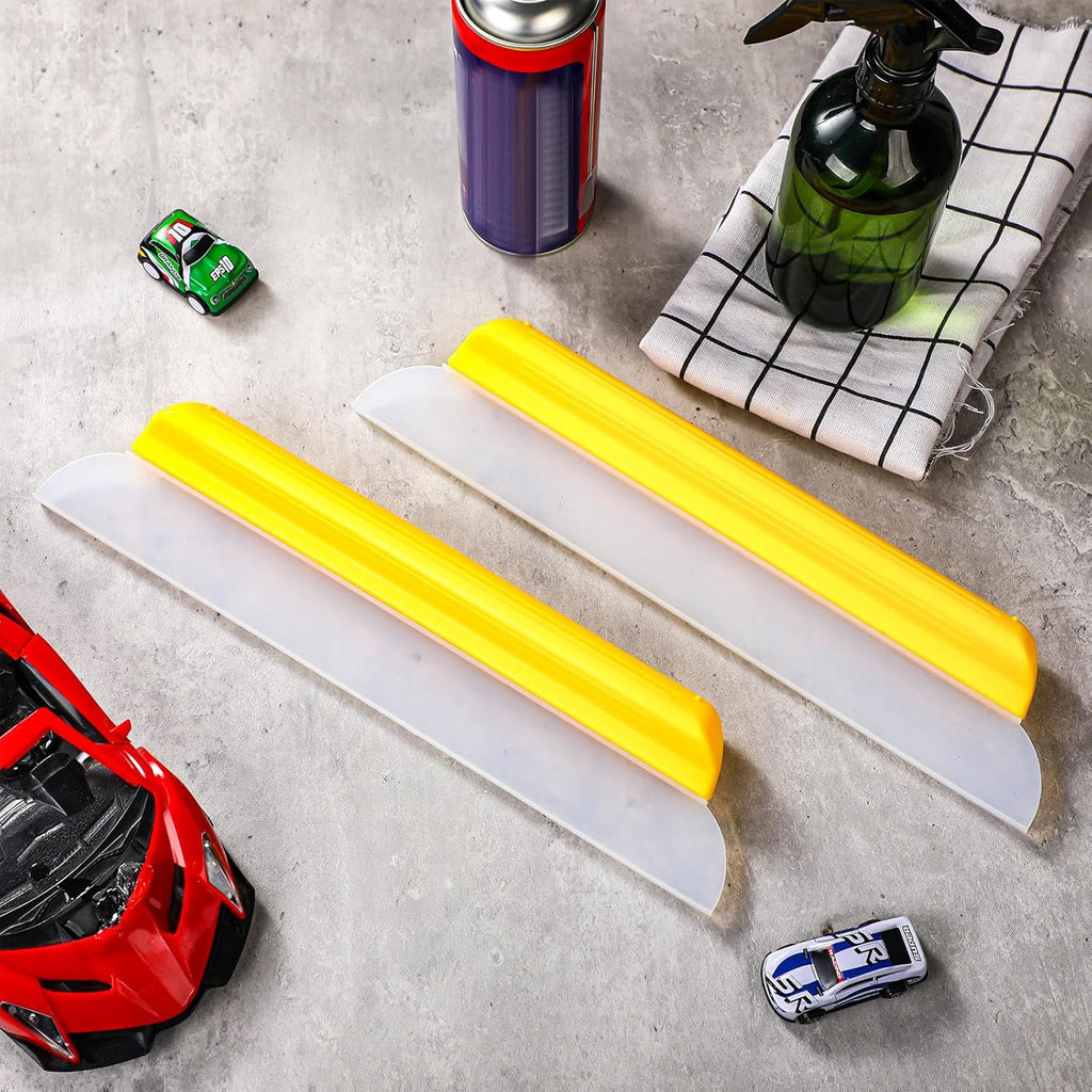 2 Pack 14 inch Car Drying Squeegee Longer Silicone Automotive Water Wiper Flexible Auto T-Bar Rubber Blade for Car Windshield Glass Window Bathroom Shower Squeegees Wash Tool(Yellow)