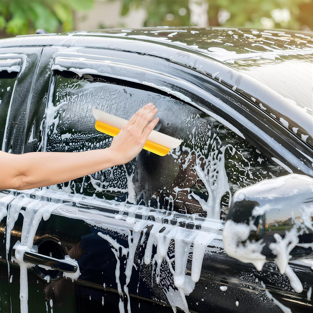 2 Pack 14 inch Car Drying Squeegee Longer Silicone Automotive Water Wiper Flexible Auto T-Bar Rubber Blade for Car Windshield Glass Window Bathroom Shower Squeegees Wash Tool(Yellow)